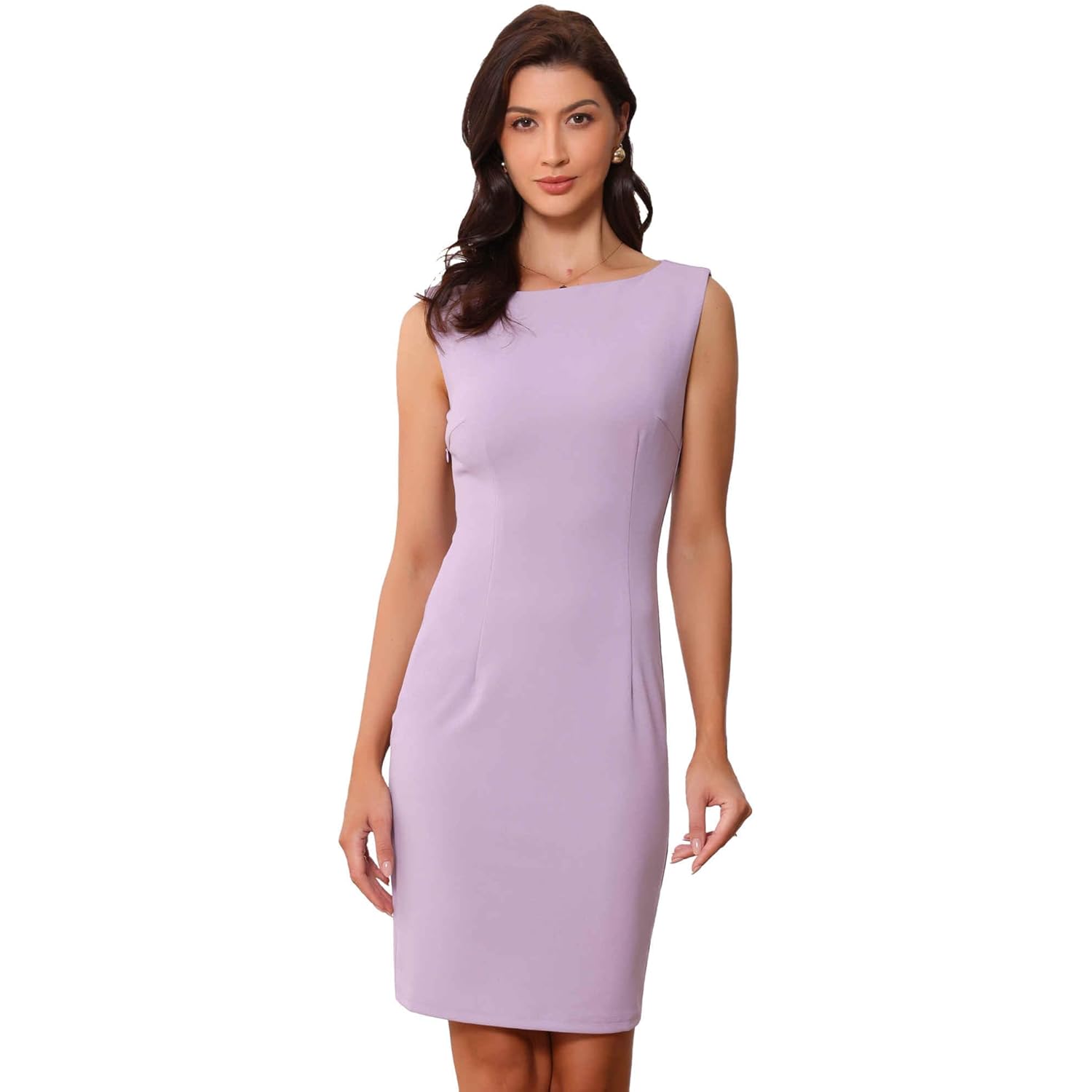 Sheath Dress for Women's Business Teacher Sleeveless Boat Neck Dressy Casual Office Dresses