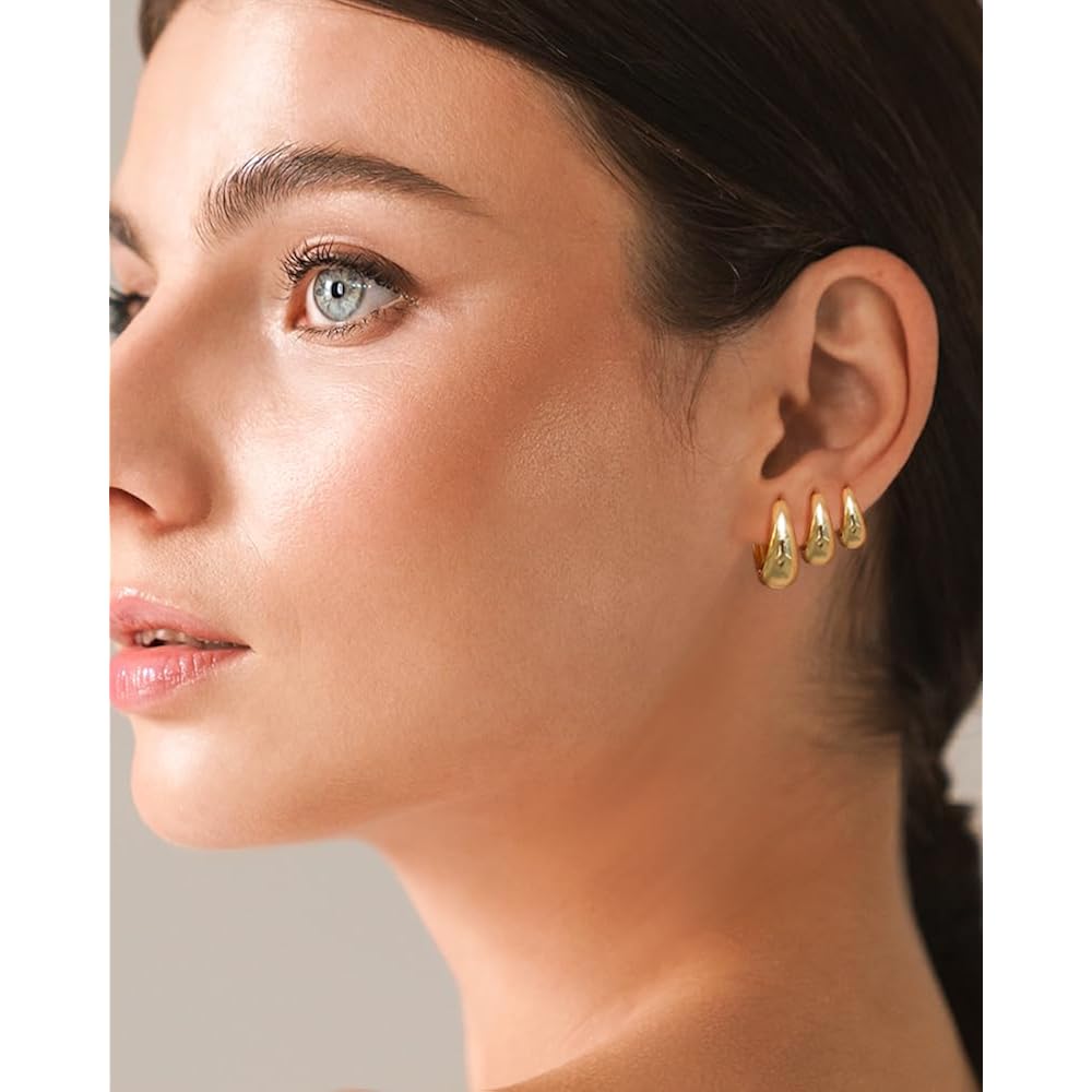 Surgical Steel Small Huggie Hoop Earrings for Women Set,14K Gold Plated Hypoallergenic Lightweight Earrings, Waterproof Non-Tarnish Circular Huggies for Multiple Piercings