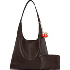Vegan Hobo Bag Cherry Leather Shoulder Purse Slouchy Designer Crossbody Bag For Women Retro Tote Handbag