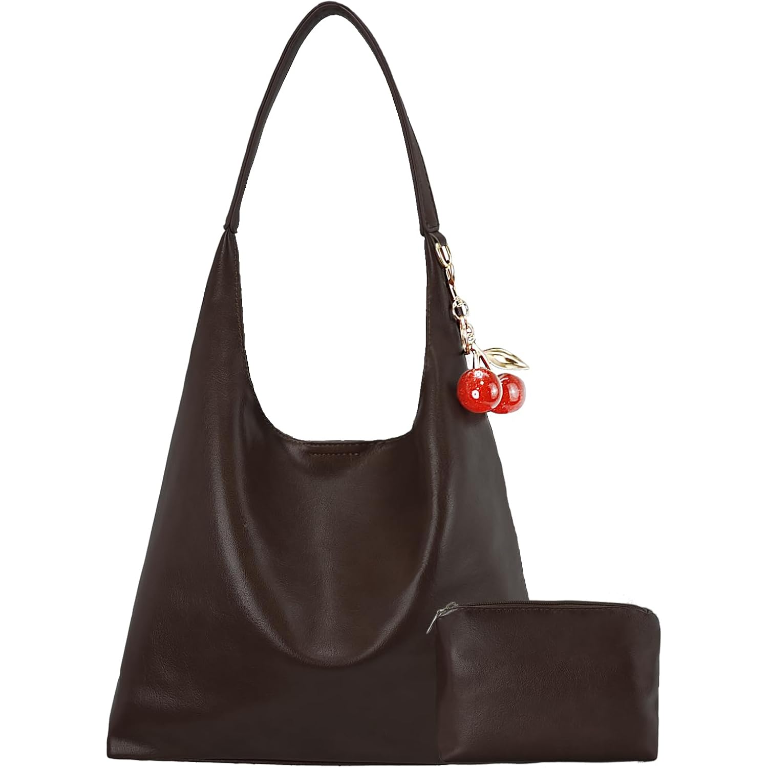 Vegan Hobo Bag Cherry Leather Shoulder Purse Slouchy Designer Crossbody Bag For Women Retro Tote Handbag