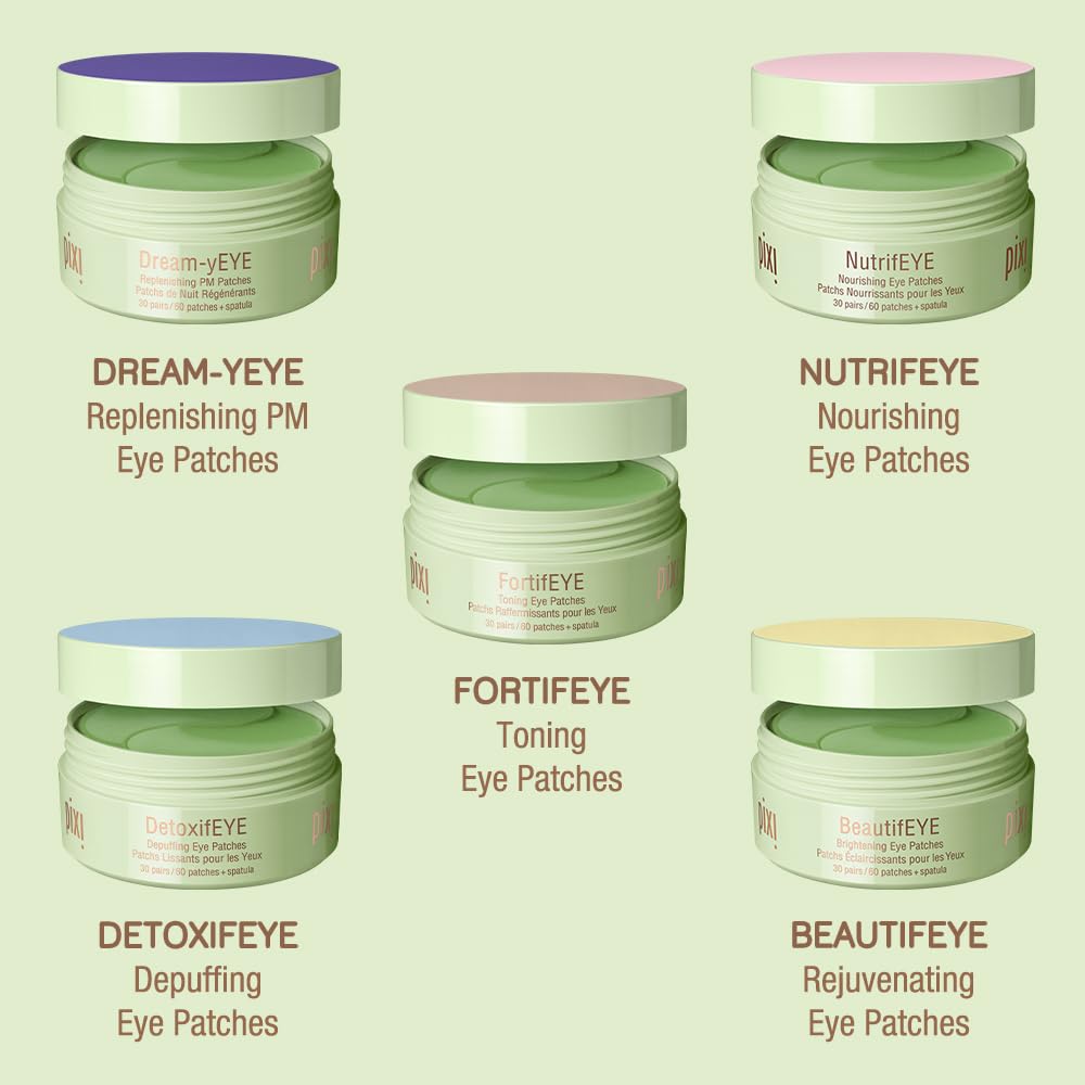 Pixi Detoxifeye Depuffing Hydrogel Eye Patches With Cucumber, Hyaluronic Acid & Caffeine For Puffy Eyes And Dark Circles | Treats Tired Eyes, Puffiness And Eyebags | Hydrate Eye Area, 60 Patches