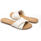 Fitory Women'S Flat Sandals Fashion Slides With Soft Leather Slippers For Summer Size 6-11