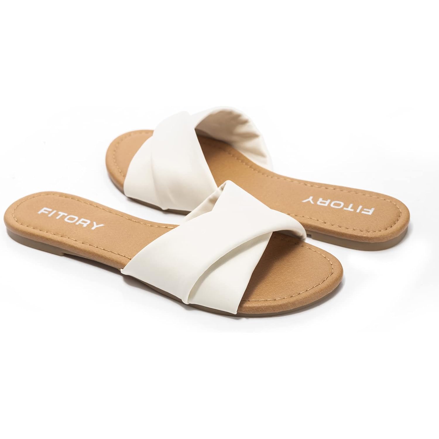 Fitory Women'S Flat Sandals Fashion Slides With Soft Leather Slippers For Summer Size 6-11