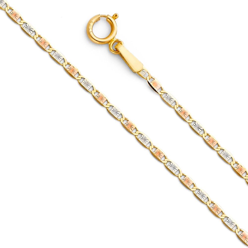 14K Yellow Gold Our Lady of Guadalupe Cubic Zirconia CZ Charm Pendant with 1.5mm Valentino Chain Necklace