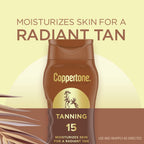 Coppertone Tanning Sunscreen Lotion, Spf 15, Lightweight And Non Greasy Sunscreen, Water Resistant, Oxybenzone Free, Sun Tan Lotion Moisturizes Skin For A Radiant Tan, 8 Fl Oz Bottle