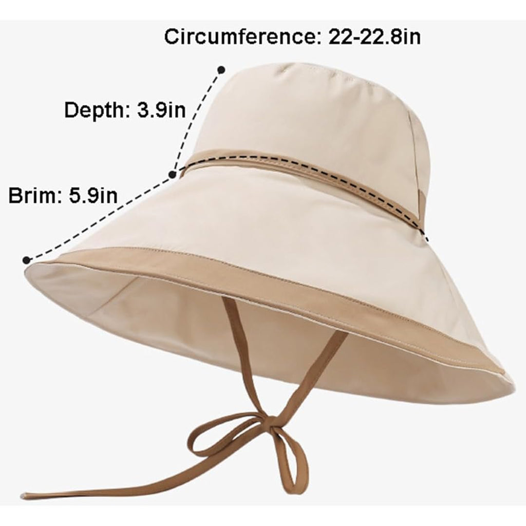 Sun Hats for Women-Large Wide Brim-Summer UV-Protection Outdoor Fishing Hat Packable Beach Bucket Cap Beige