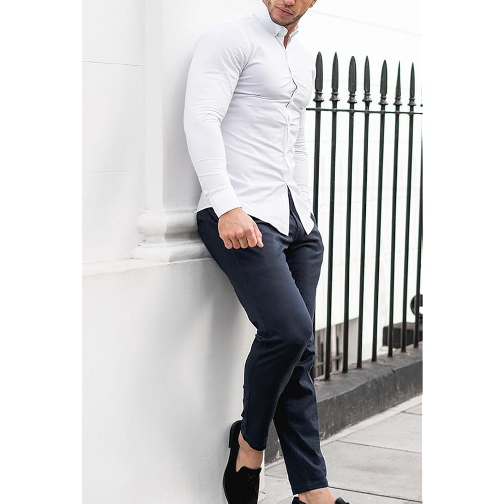 Men’S Muscle Fit Dress Shirts Athletic Slim Fit Long Sleeve Stretch Casual Button Down Shirt