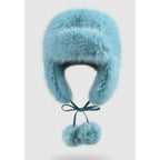 Women Faux Fur Trapper Hat Fuzzy Ushanka Hat Long Pile Faux Fur with Pom Pom Winter Warm Hat Ski Hat Outdoor