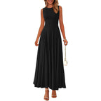 Prettygarden Womens Summer Dresses 2026 Casual Sleeveless Crewneck Aline Maxi Dress Stretch Tank Flowy Long Dresses