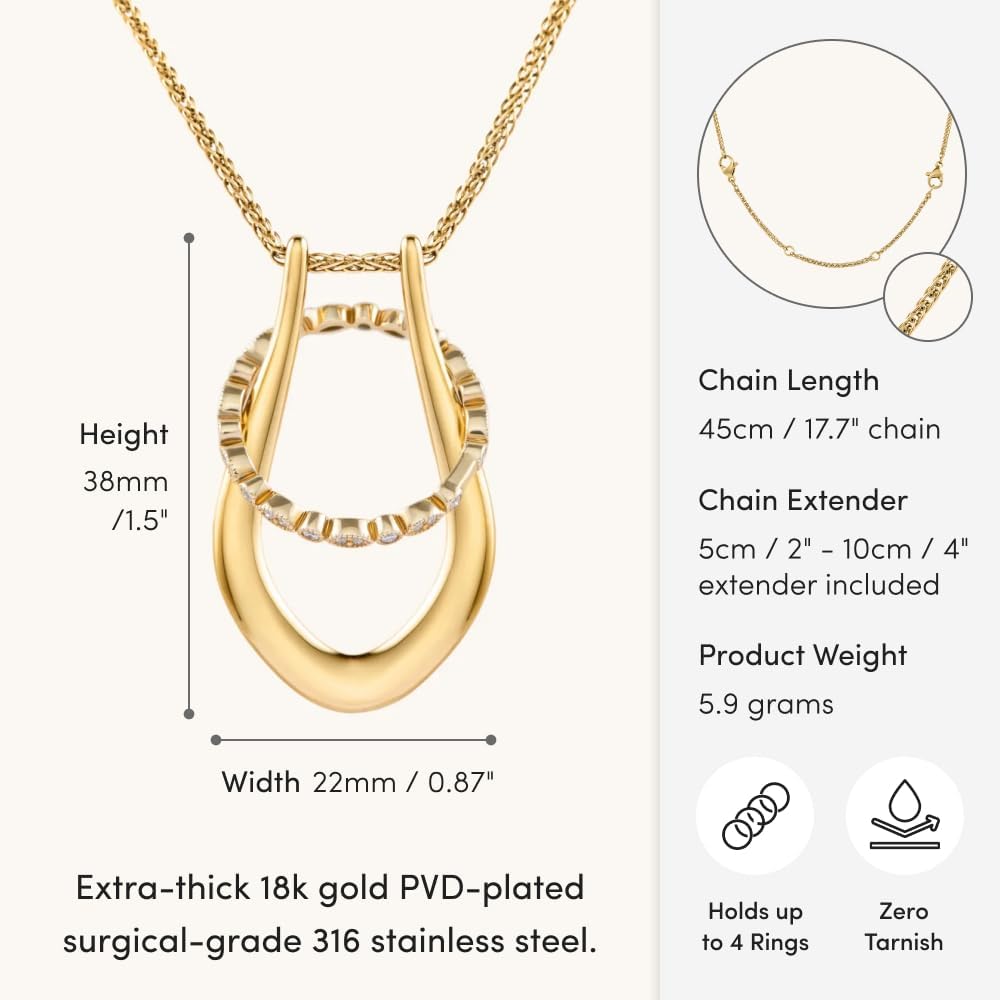 Pixie Wing Vesta Ring Keeper Necklace, 18k Gold-Plated Engagement Ring Holder for Women (17.7" chain with 4'' extender)