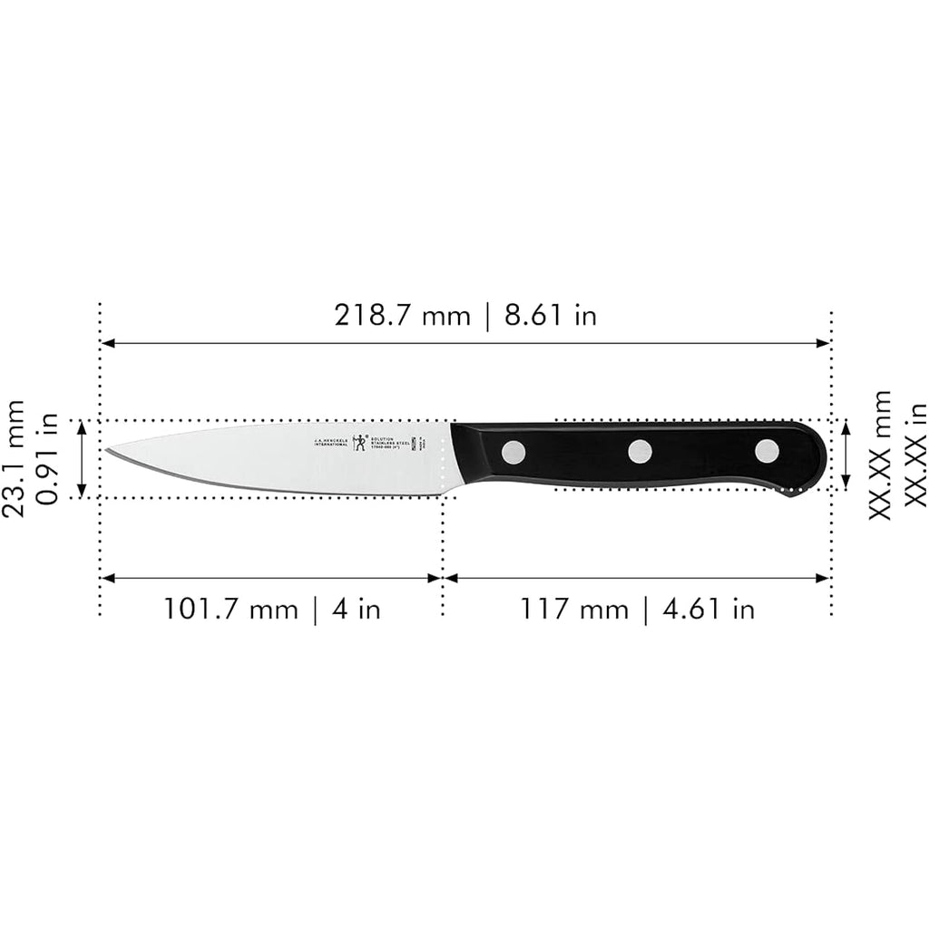 HENCKELS Solution Razor-Sharp 4-inch Compact Chef Knife, German Engineered Informed by 100+ Years of Mastery, Black/Stainless Steel