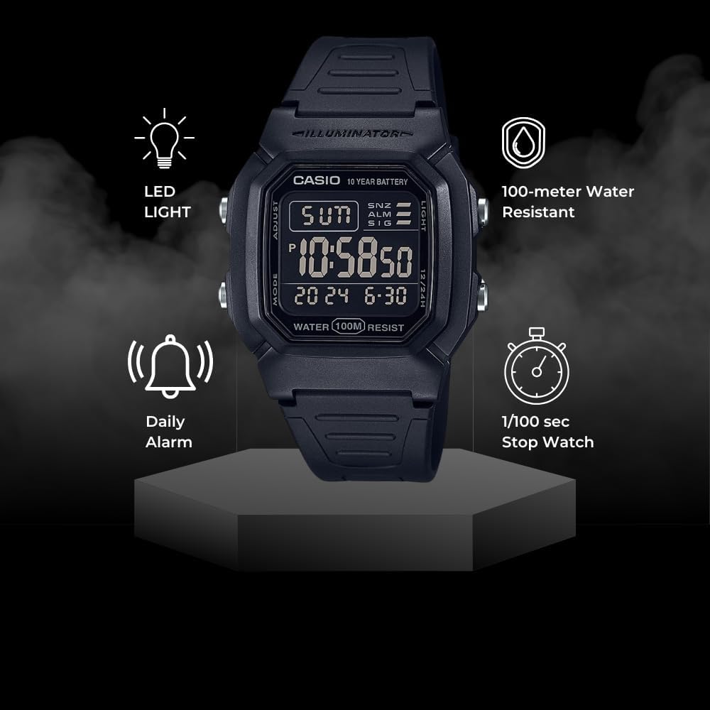 Casio W800Hg Series | Men’S Digital Watch | 100 Meter Water Resistance | Multi Function Alarm | 100 Sec Stopwatch | Auto Calendar | Countdown Timer | Led Light | Dual Time| 10 Year Battery