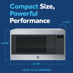 Ge Countertop Microwave Oven, 1150 Watt, 1.6 Cu. Ft., Stainless Steel | 8 Convenience Cook Settings, One-Touch Controls, Child Lock Technology, Glass Turntable, For Kitchen, Dorm, Office, Apartment