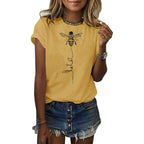 Womens Cute Bee Graphic Tee Shirts Short Sleeve Let It Bee Funny Letter Print Summer T-Shirt Tops Yellow