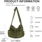 KlaOYer Canvas Messenger Bag Large Hobo Bag Crossbody Shoulder Bag Tote Bag with Pocket for Women and Men