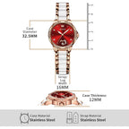 Olevs Automatic Watch For Women Luxury Diamond Rose Gold Ladies Self Winding Mechanical Ceramic Wrist Watch Love Heart Date
