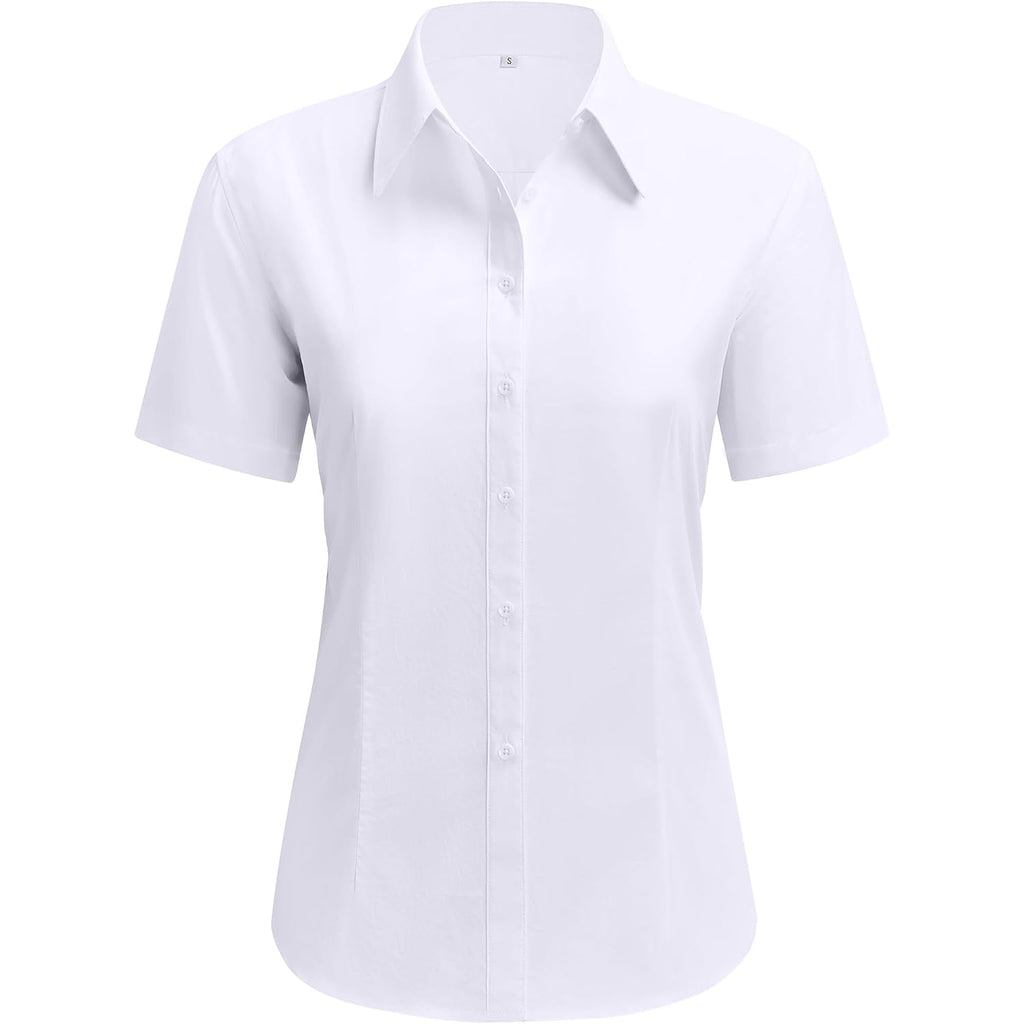 Siliteelon Button Down Shirts For Women Short Sleeve Cotton Dress Shirt Collared Wrinkle Free Work Business Office Blouse