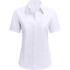 Siliteelon Button Down Shirts For Women Short Sleeve Cotton Dress Shirt Collared Wrinkle Free Work Business Office Blouse