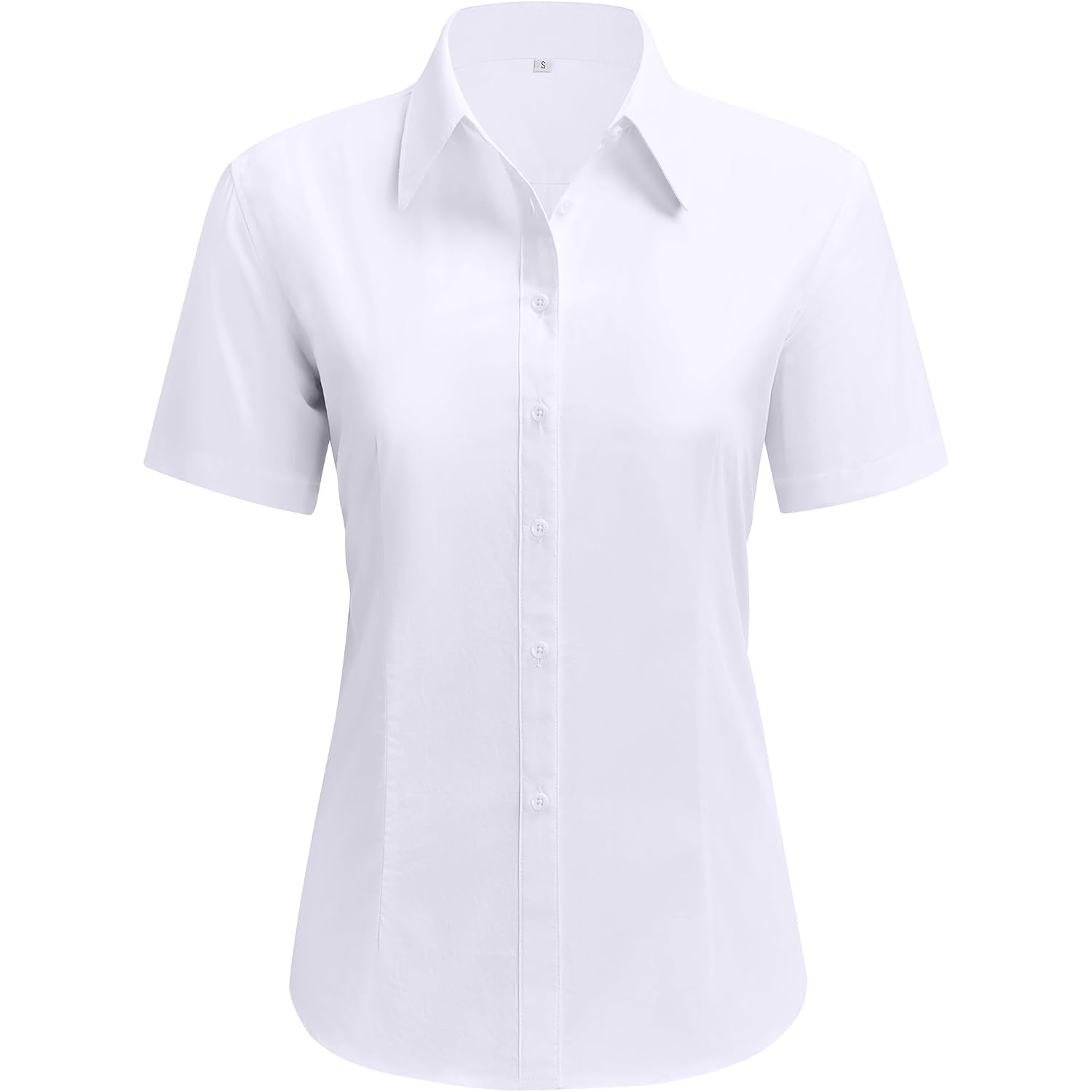 Siliteelon Button Down Shirts For Women Short Sleeve Cotton Dress Shirt Collared Wrinkle Free Work Business Office Blouse