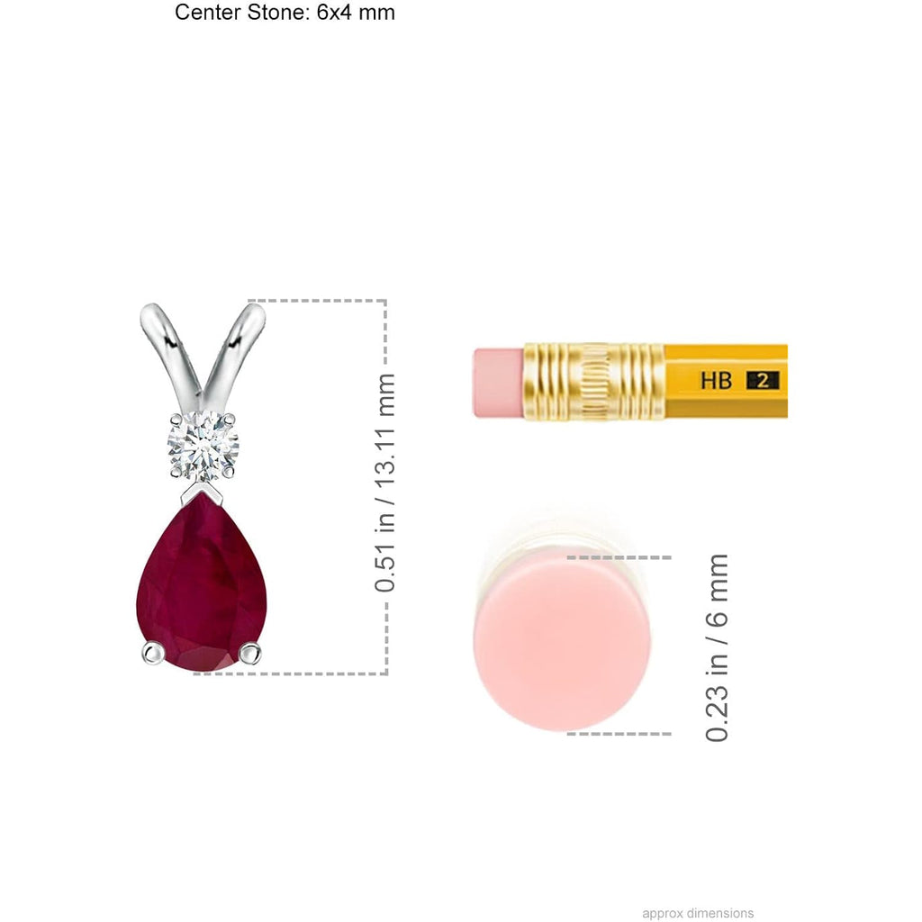 Angara Ruby Teardrop Necklace with Diamond in Silver/14K Solid Gold/Platinum | Natural Prong-Set Ruby V-Bale Pendant With 18" Chain for Women | July Birthday Gemstone Jewelry Gift
