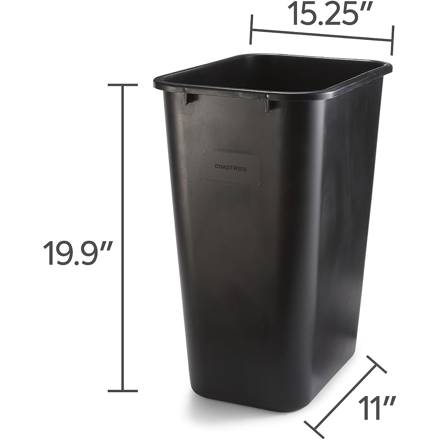 COASTWIDE Professional Indoor Trash Can Without Lid, Black Soft Molded Plastic, 10.25 Gallon
