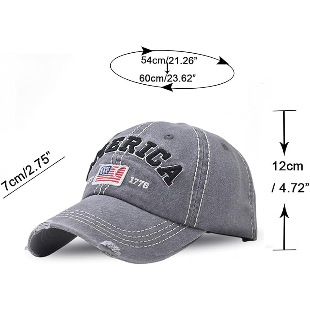 American Flag Hat for Men Women USA Flag Embroidery Distressed Adjustable Cotton Baseball Cap Dad Hat Est 1776 Red