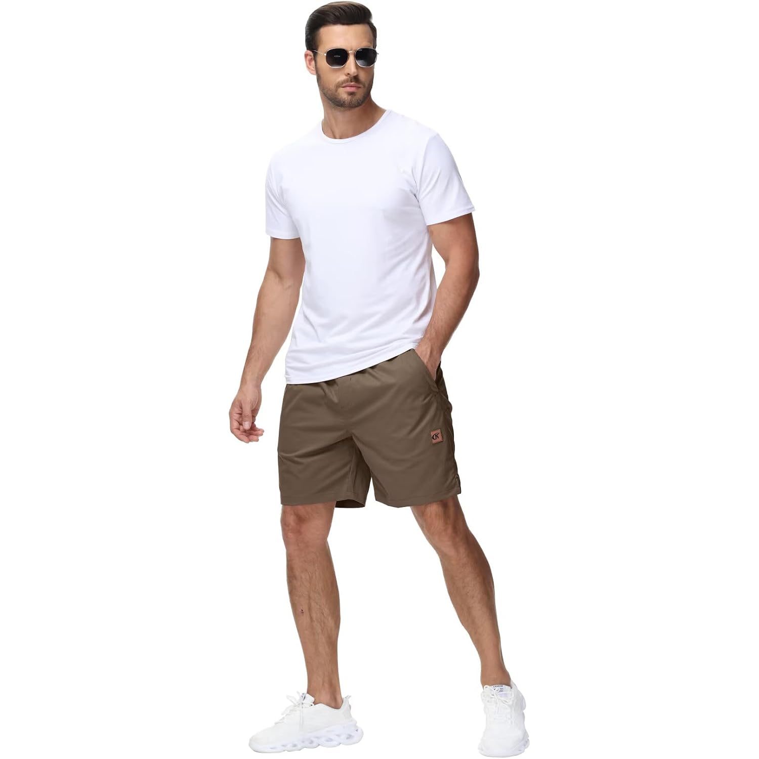 Men'S Casual 7 Inch Shorts Twill Drawstring Summer Beach Stretch Golf Shorts With Zipper Pockets