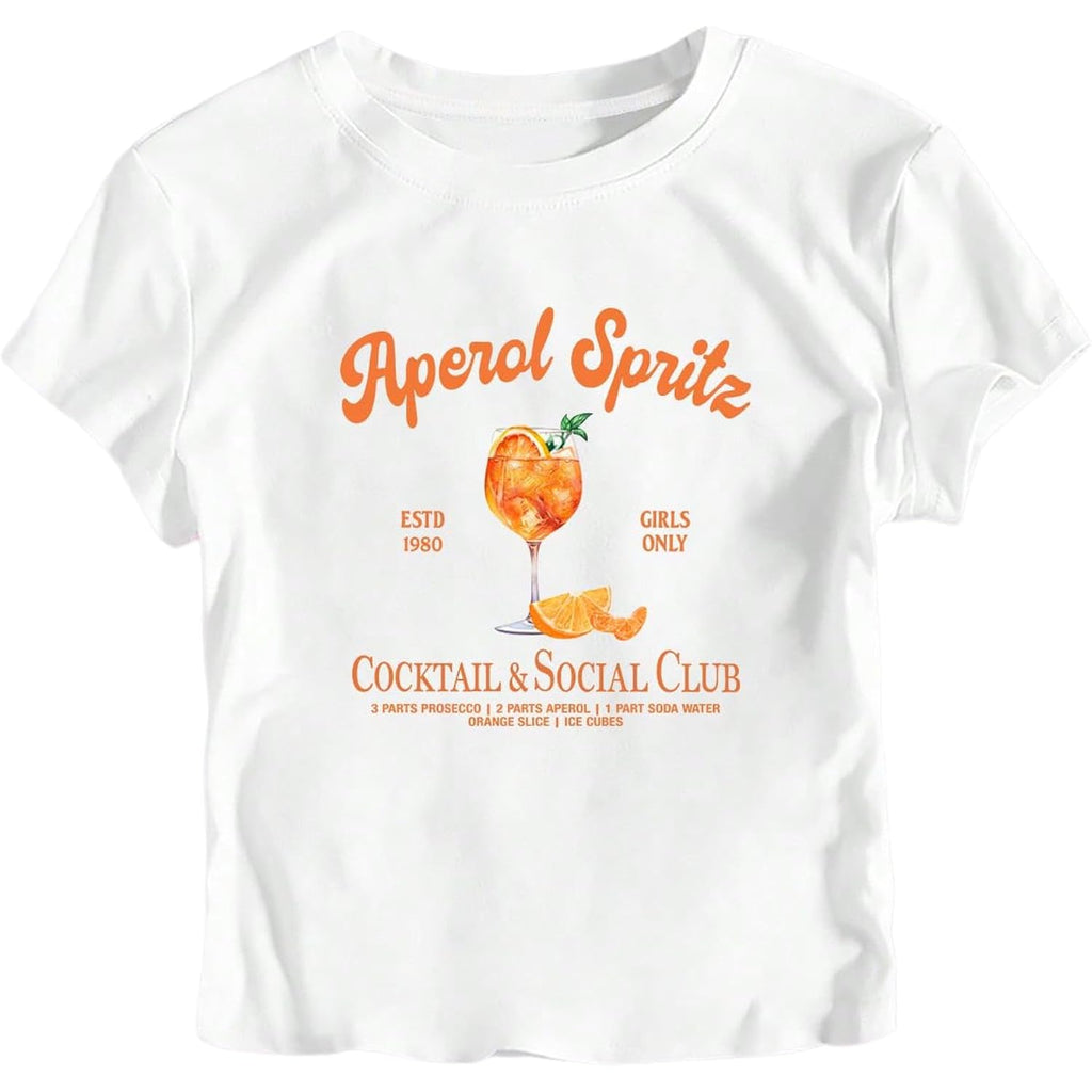 SweatyRocks Women's Tequila Print Y2k Slim Fit Crop Top Slogan Graphic Cute Short Sleeve T Shirts Orange White