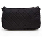 Prada Black Quilted Tessuto Nylon Chain Crossbody Bag Silver Hardware Adjustable Strap Zipper Closure Designer Shoulder Purse New