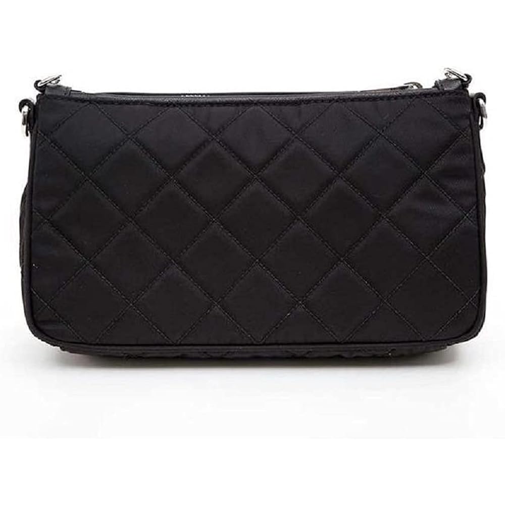 Prada Black Quilted Tessuto Nylon Chain Crossbody Bag Silver Hardware Adjustable Strap Zipper Closure Designer Shoulder Purse New