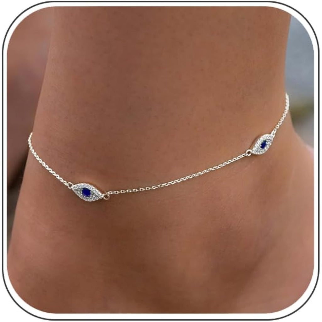 Bheop Ankle Bracelets for Women 14K Gold Silver Plated Anklets for Women Waterproof Boho Evil Eye Pearl Charm Pendant Beaded Foot Chain Adjustable Dainty Summer Beach Jewelry Set Gifts Non Tarnish