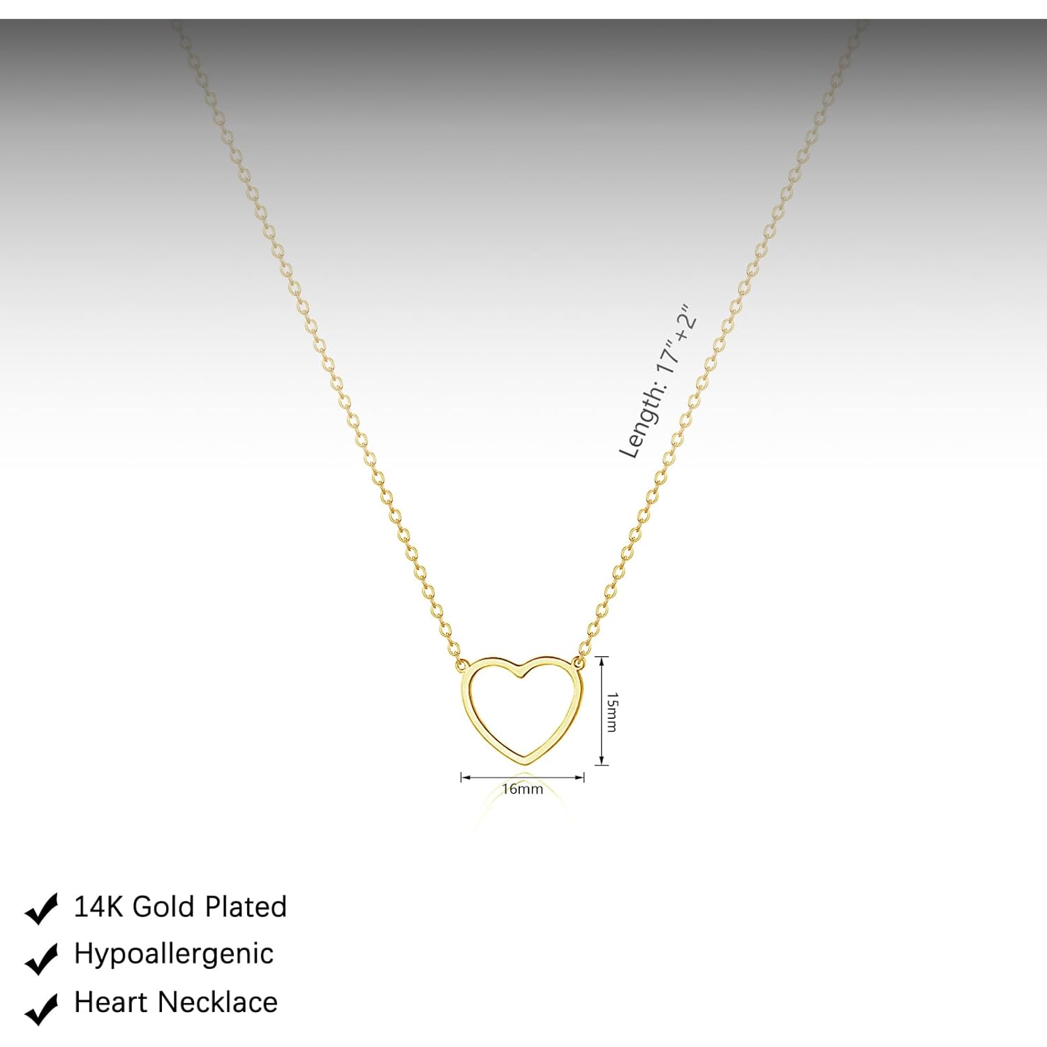 HERIER Cute Heart Necklace Dainty 18k Gold Plated Tiny Heart Pendant Choker Necklaces Small Gold Love Open Heart Chain Necklace for Women Simple Gold Necklace for Women Trendy Jewelry