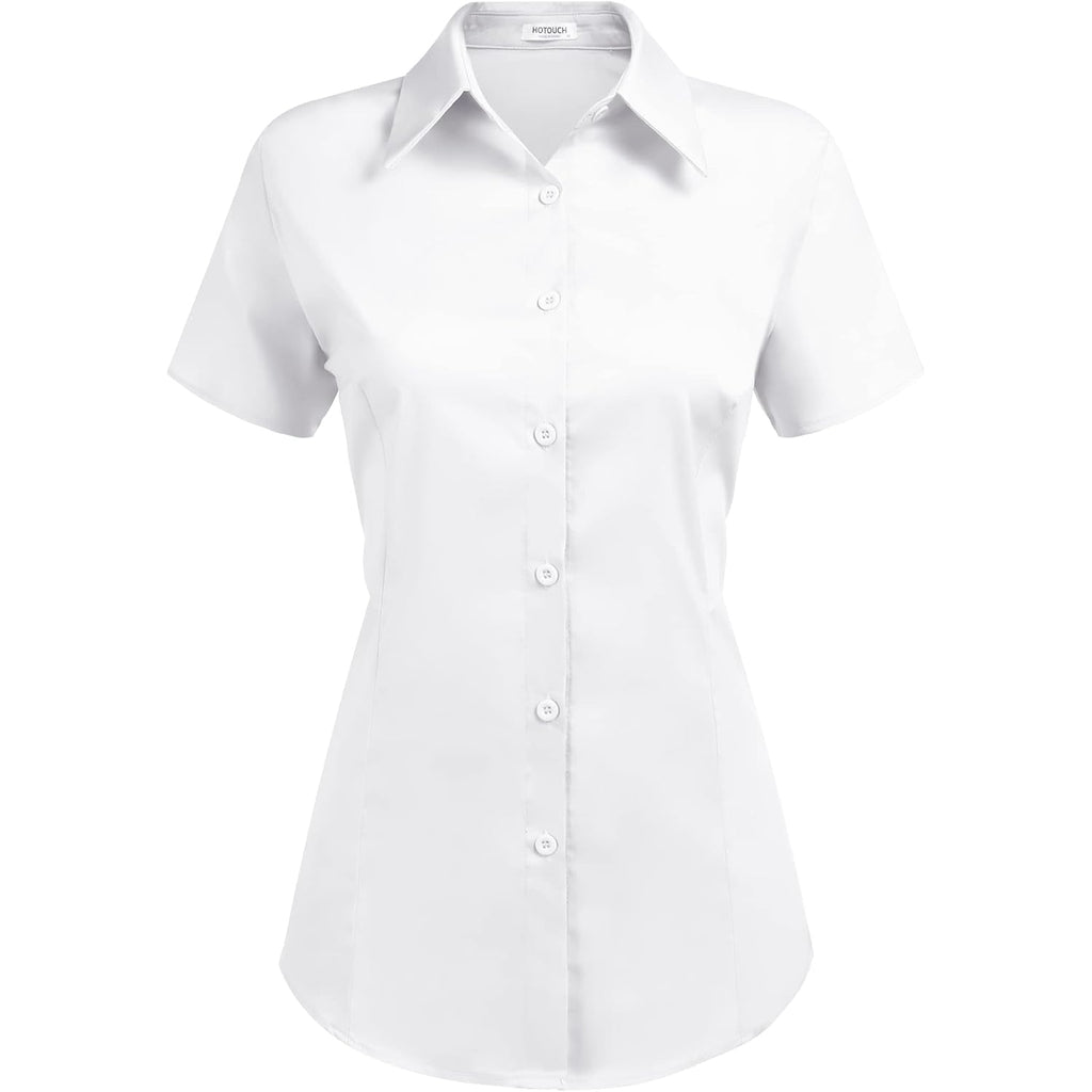 Hotouch Women'S Basic Button Up Shirt Short Sleeve Stretchy Button Down Collared Shirts Waitress Work Shirt