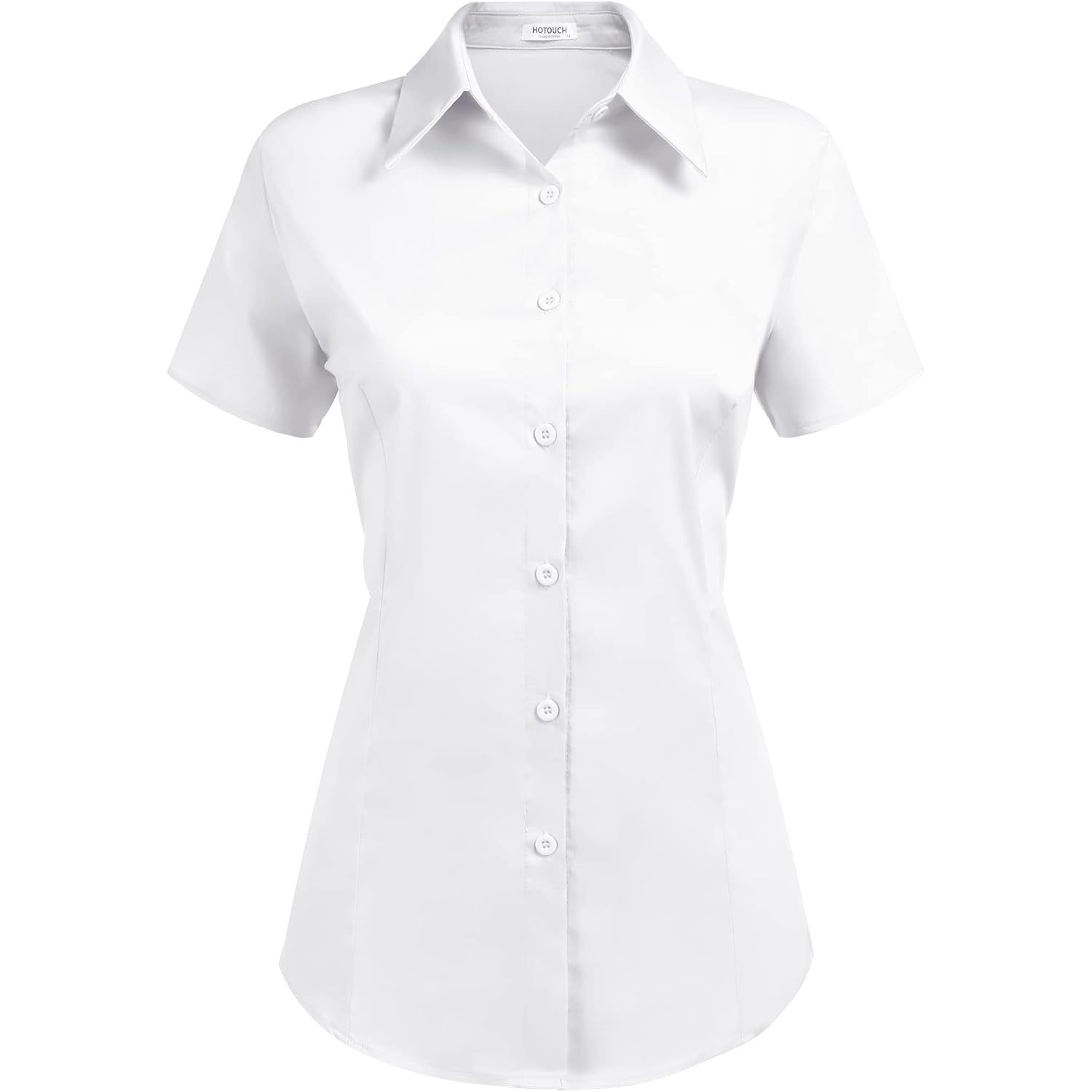 Hotouch Women'S Basic Button Up Shirt Short Sleeve Stretchy Button Down Collared Shirts Waitress Work Shirt