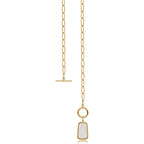 Natural White Sea Shell OT Clasp Long Plate Pendant Necklace For Women Trendy Elegant in Color and Luster Titanium Steel Electroplated with 18K Gold Necklace