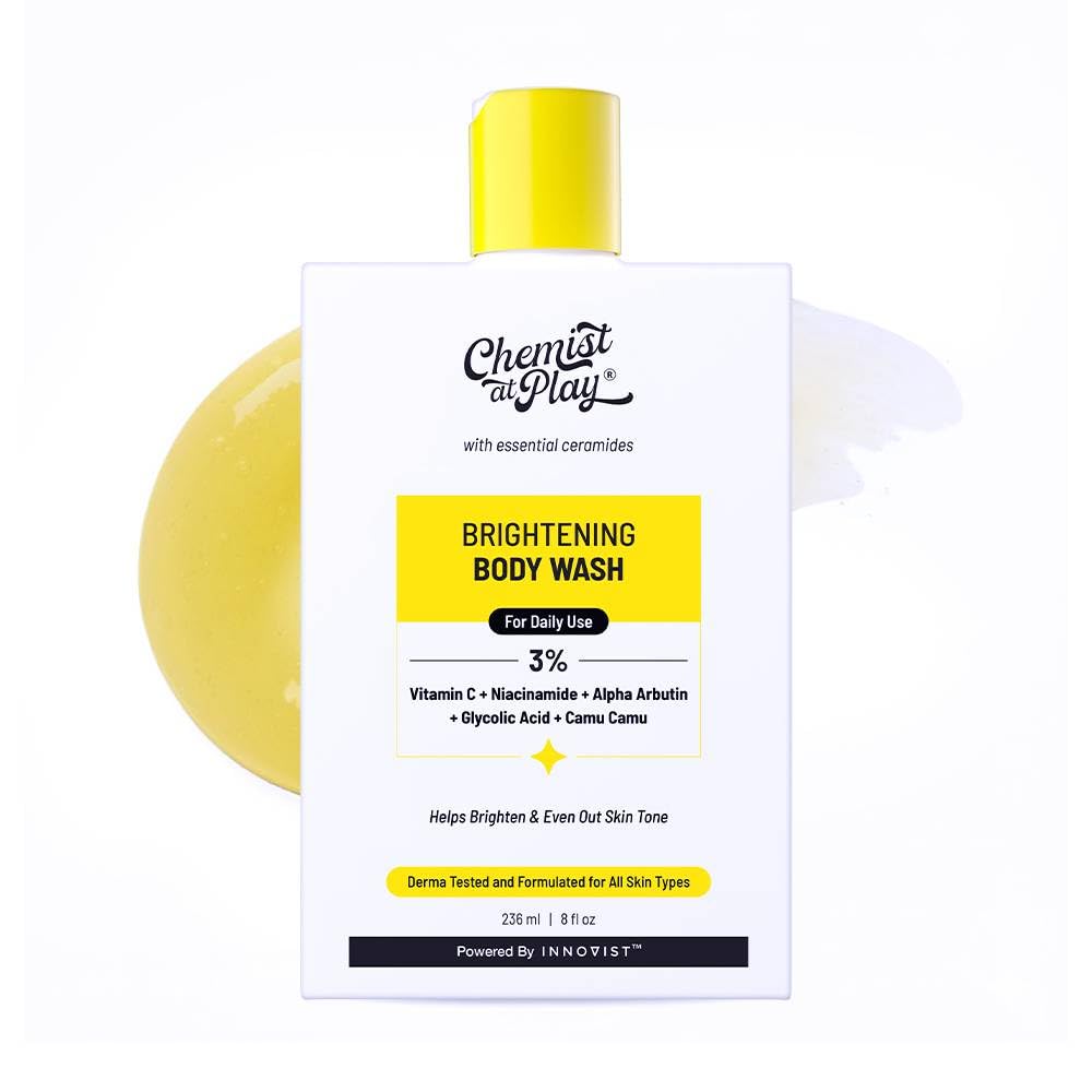 Chemist At Play Brightening Body Wash|Glowing Skin Vitamin C Bodywash | Helps To Reduce Fades Dark Spots, Evens Out Skin Tone | Alpha Arbutin| 30X Vitamin C With Camu Camu |For Women & Men | 8 Fl Oz
