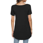 Women's long Tunic Tops to Wear with Leggings Summer Short Sleeve Loose Fit Dressy Shirts M-5XL