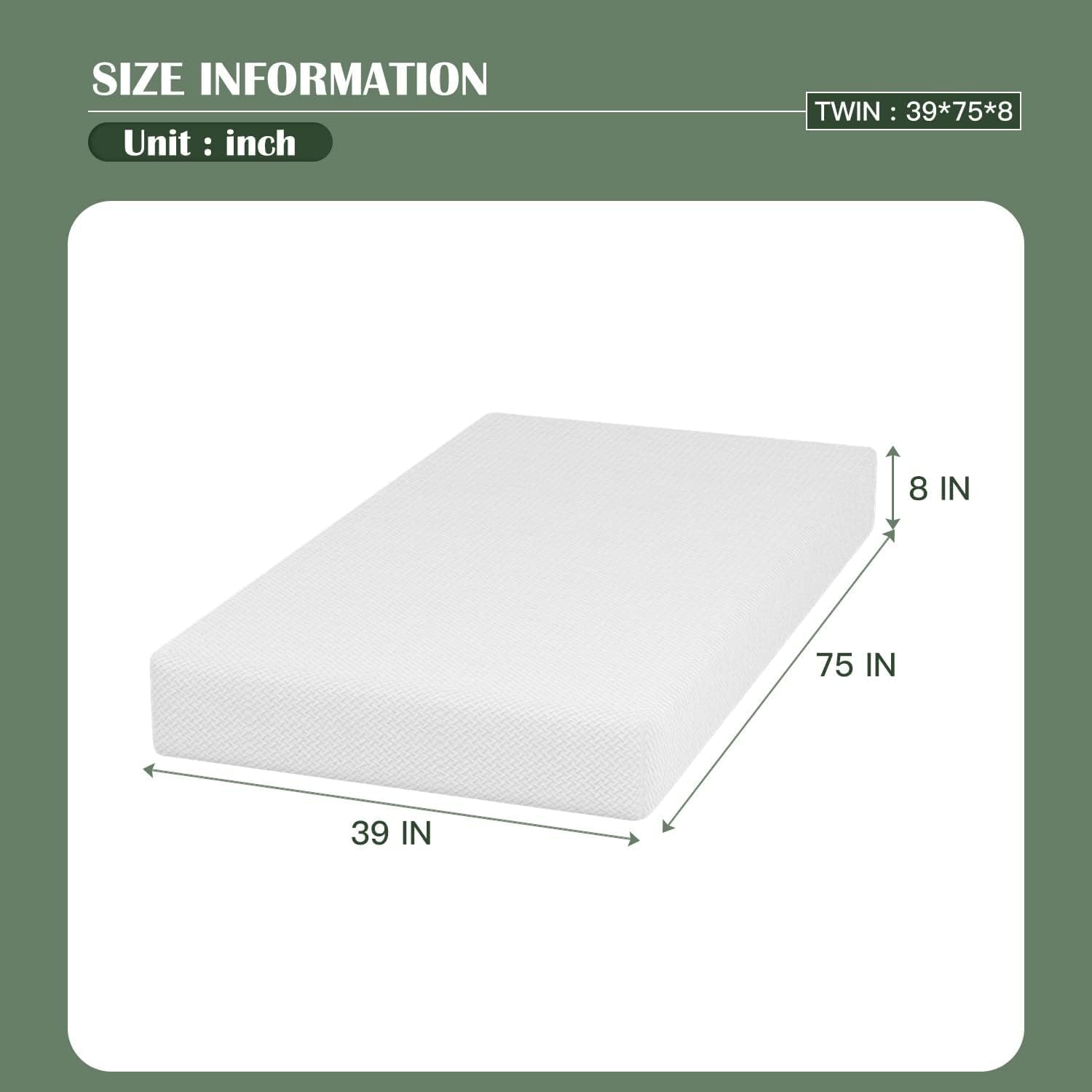 Paylesshere | 8 Inch Twin Mattress | Medium Firm Base Foam Mattress | Removable Washable Zipper Cover | Breathable & Comfortable | White | Bed In A Box | Certipur-Us Certified