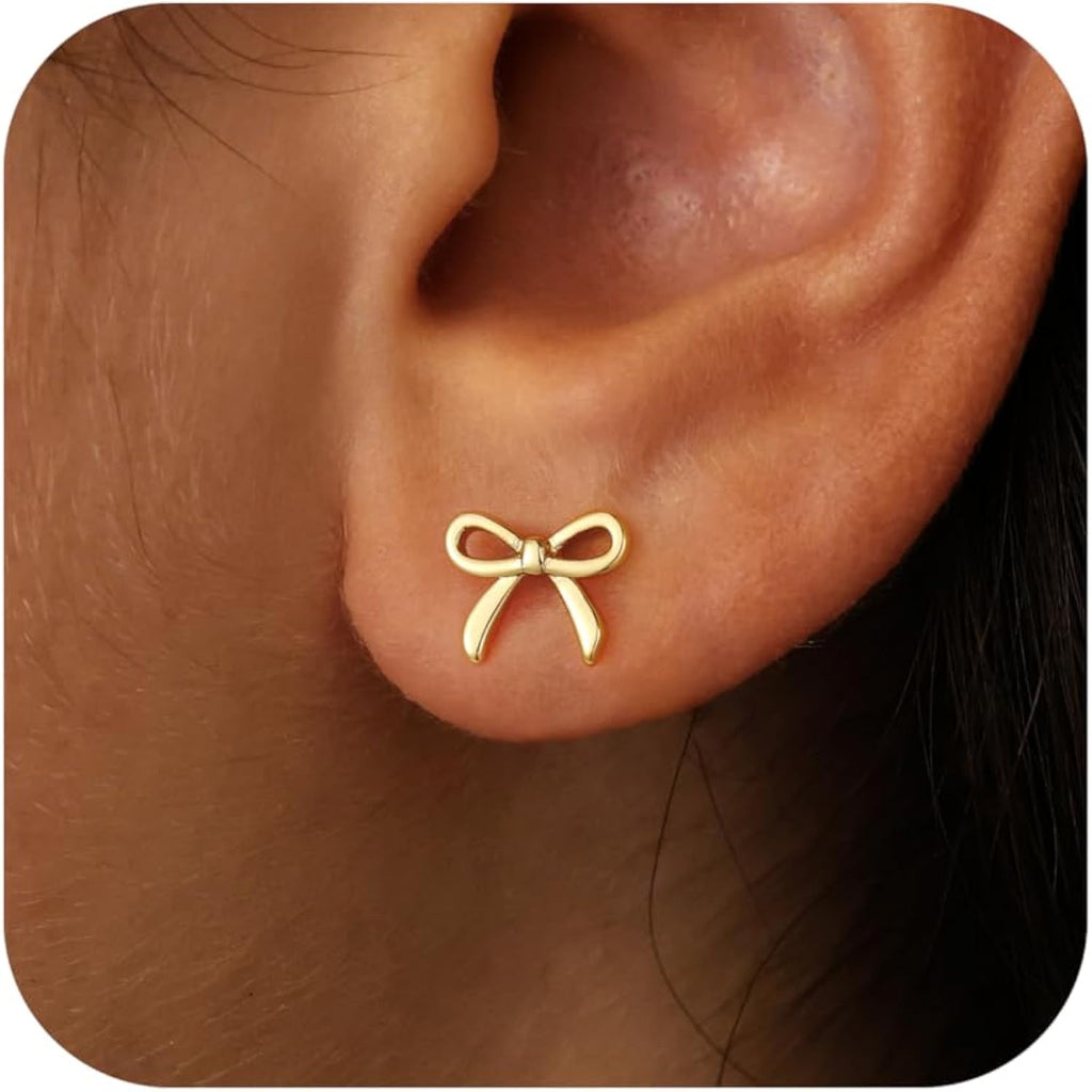 Mothers Day Gifts for Mom Daughter - Gold Earrings for Women Girls Bow Earring Jewelry Huggie Hoop Stud Earrings Hypoallergenic CZ Pearl Drop Bow Earring Gifts for Girls Wedding Birthday Gifts