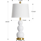 28" White Ceramic Table Lamp For Nightstand, Modern Bedside Table Lamp For Bedroom, Triple Gourd Lamp For Living Room End Table (1 Pack)