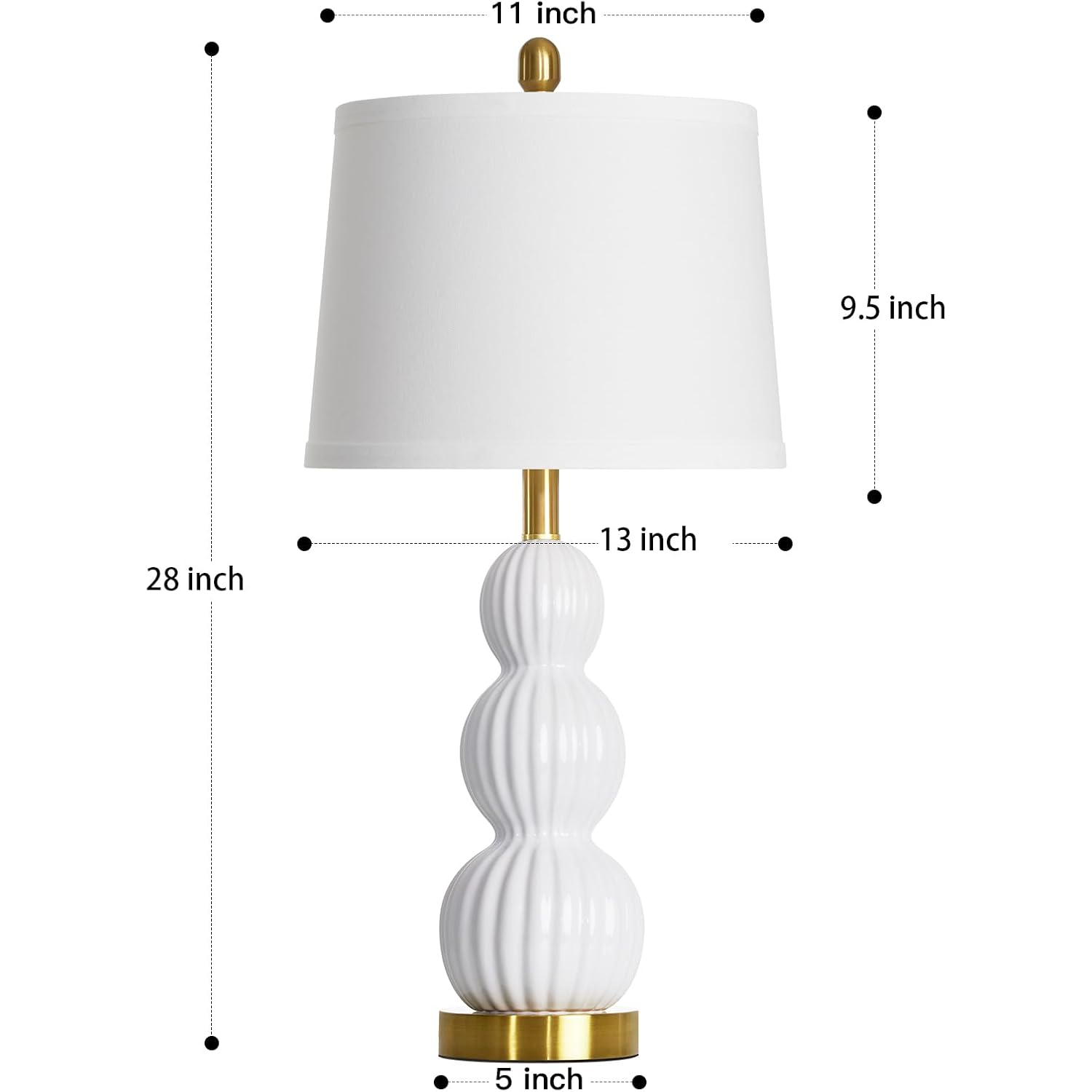 28" White Ceramic Table Lamp For Nightstand, Modern Bedside Table Lamp For Bedroom, Triple Gourd Lamp For Living Room End Table (1 Pack)