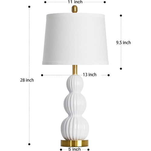 28" White Ceramic Table Lamp For Nightstand, Modern Bedside Table Lamp For Bedroom, Triple Gourd Lamp For Living Room End Table (1 Pack)