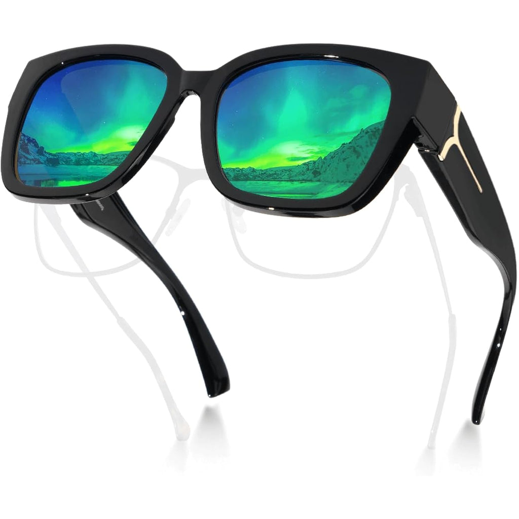 Polarized Fit Over Glasses Sunglasses For Women Uv Protection, Trendy Square Wrap Around Shades For Driving Riding