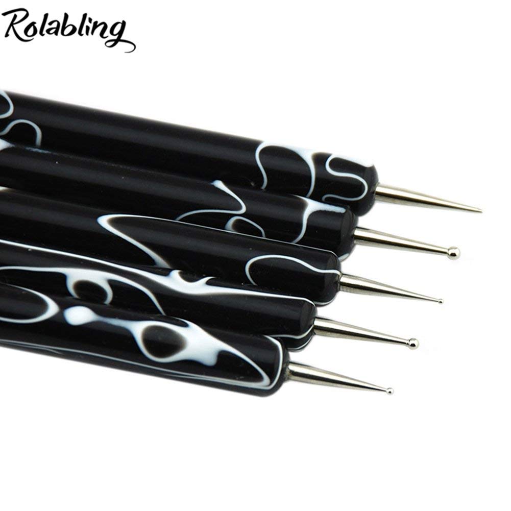 5Pcs Dotting Tools Nail Art Double-Ended Nail Dotting Tool Embossing Stylus Manicure Tools Nail Design, Painting, Sculpting & DIY Decorations Nail Art Tool (Black)