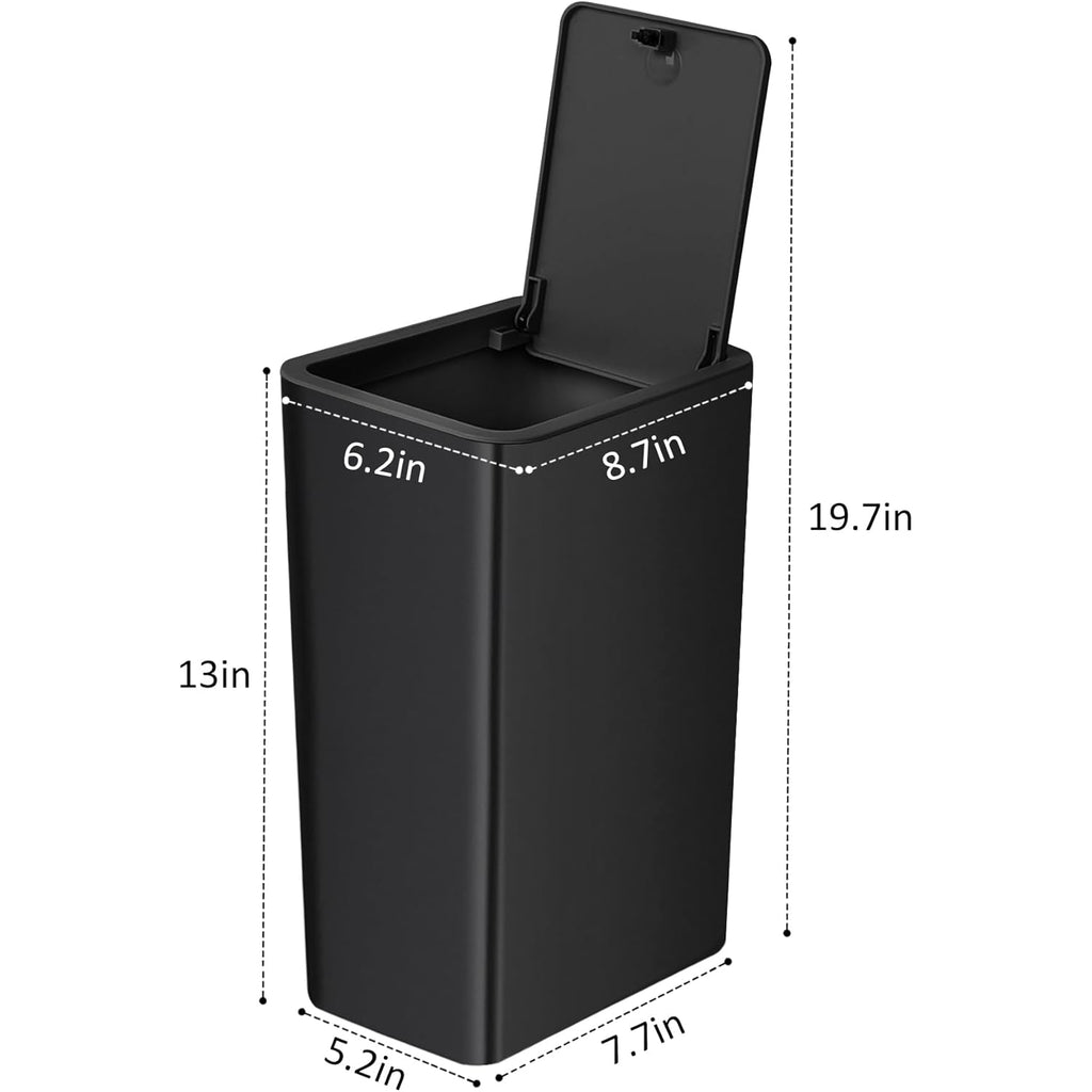TIPGO Bathroom Trash Can with Lid, 10 Liter/ 2.6 Gallon Slim Garbage Can, Small Trash Bin Waste Basket with Pop-Up Lid for Kitchen, Bedroom, Living Room, Office (Black)