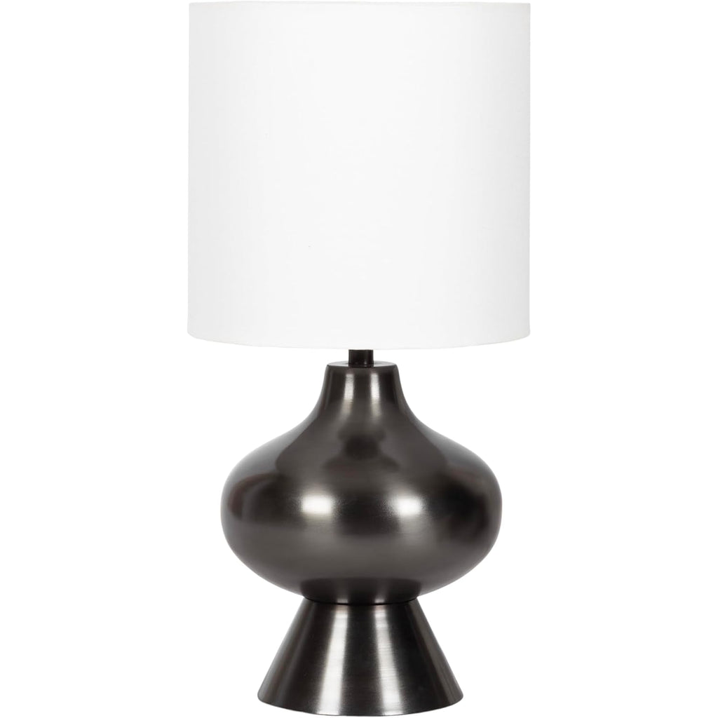Kate And Laurel Bahira Modern Metal Bedside Table Lamp, 8 X 8 X 17, Gunmetal, Sculptural Decorative Tabletop Desk Lamp With Linen Shade For Living Room Decor