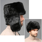 SIQITECHNO Men Winter Trapper Russian Trooper Hat Faux Fur Ushanka Eskimo Earflap Pilot Hat Furry Windproof Hunting Ski Cap