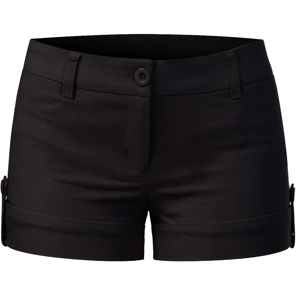 Women's Casual Body Enhancing Comfort Cuffed Shorts - Stretchy Mid-Rise Chino Style Shorts with Pockets