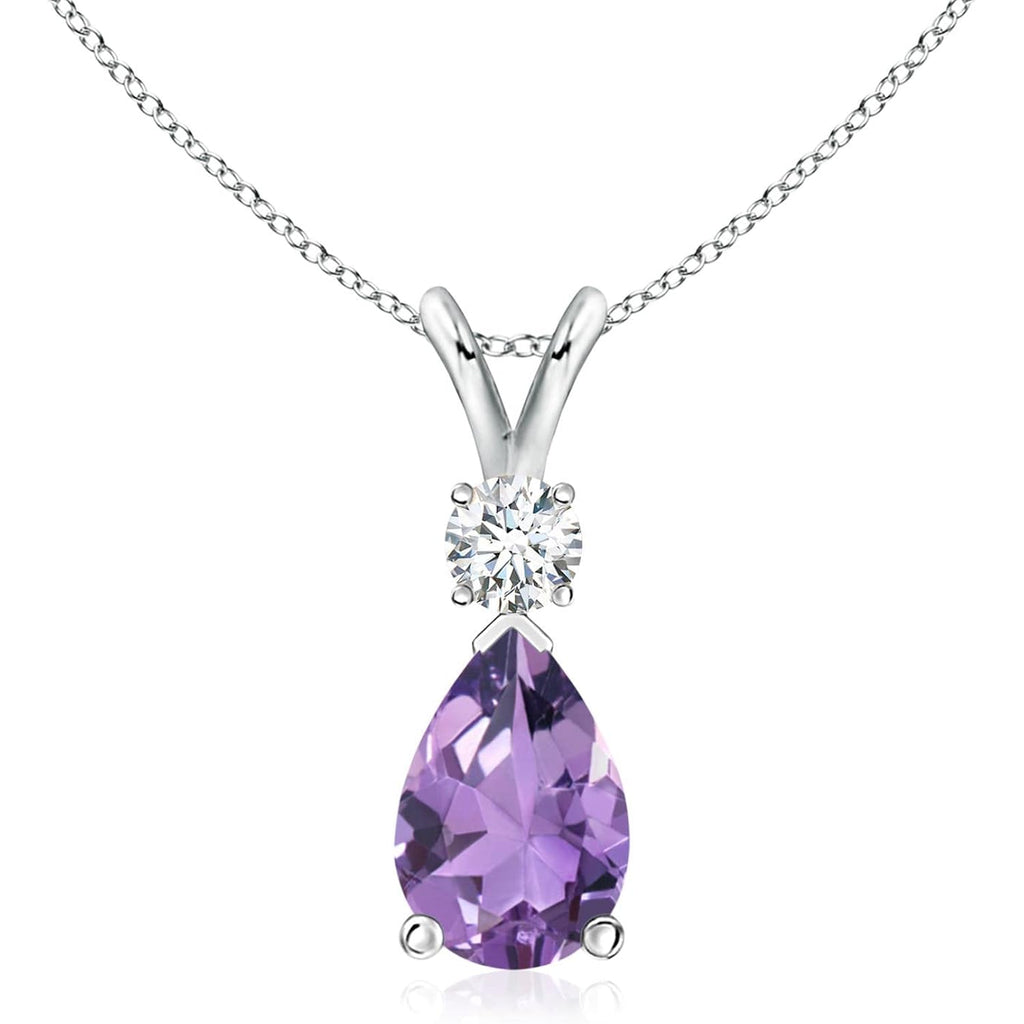 Angara Amethyst Teardrop V-Bale Necklace with Diamond in Sterling Silver/14K Solid Gold/Platinum | Natural Prong-Set Amethyst Pendant for Women | February Birthday Gemstone Jewelry Gift