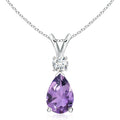 Angara Amethyst Teardrop V-Bale Necklace with Diamond in Sterling Silver/14K Solid Gold/Platinum | Natural Prong-Set Amethyst Pendant for Women | February Birthday Gemstone Jewelry Gift